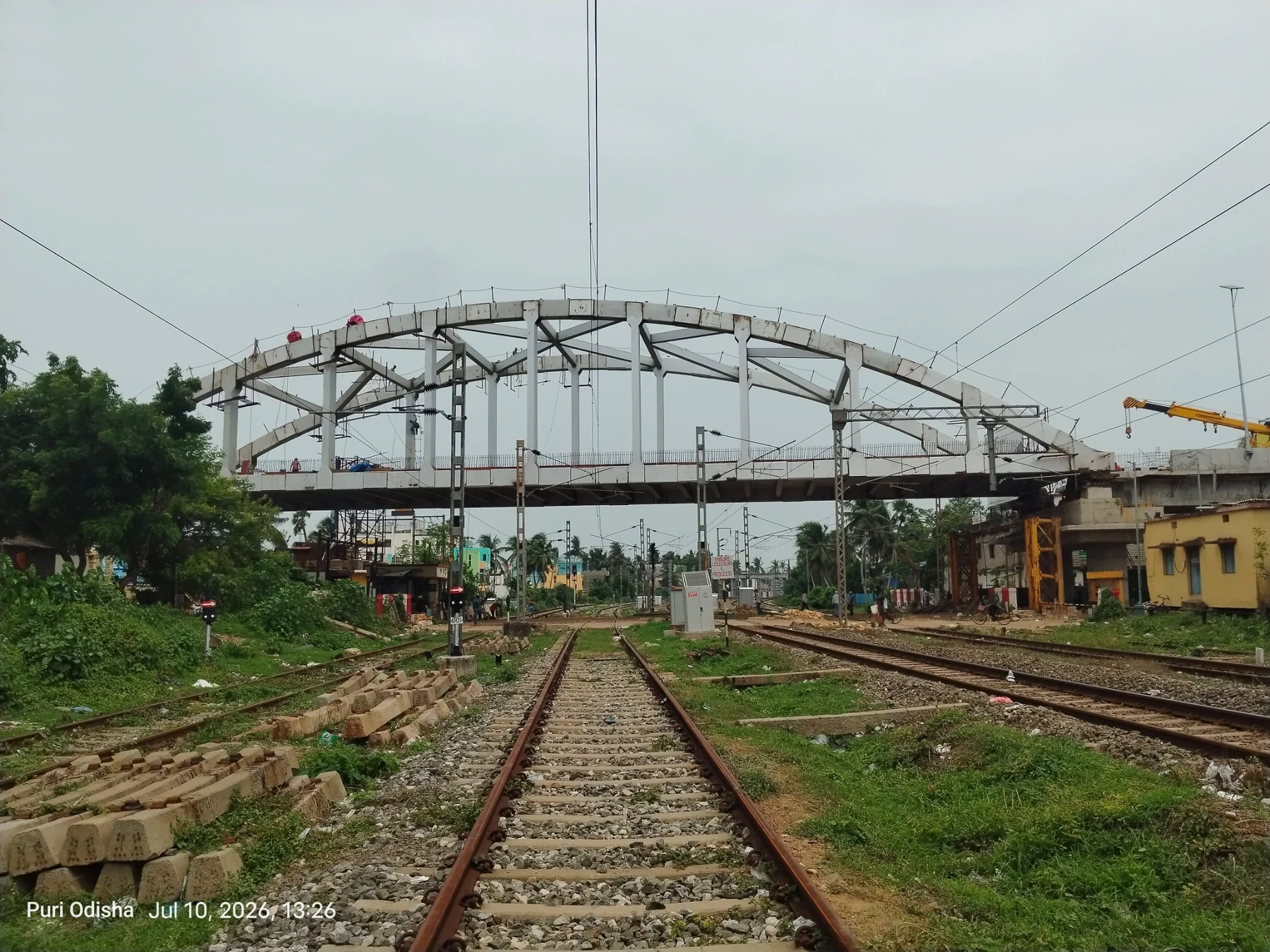 Bow string railway bridge in the field