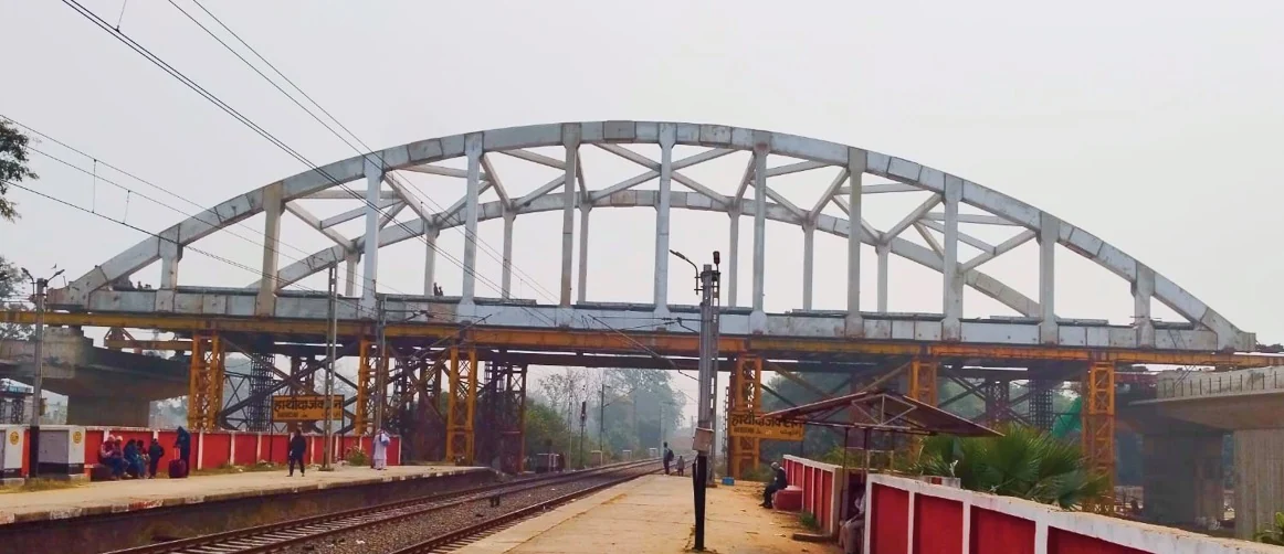 Steel bridge girder project at a railway station